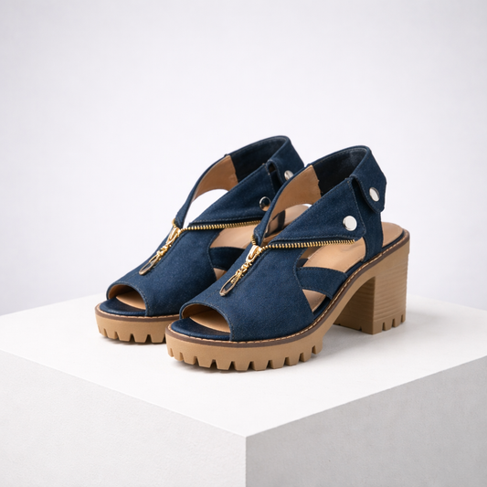 Anna Denim Block Heels