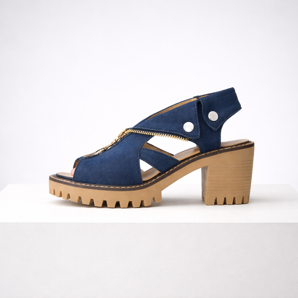 Anna Denim Block Heels