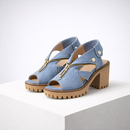 Anna Denim Block Heels