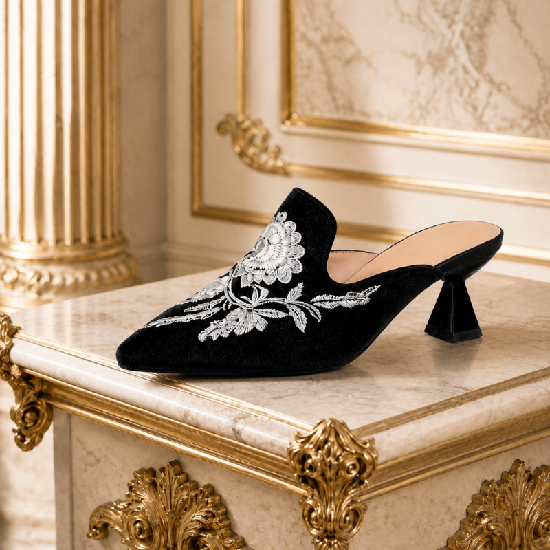 Harriet Embroidered Pointed Mules