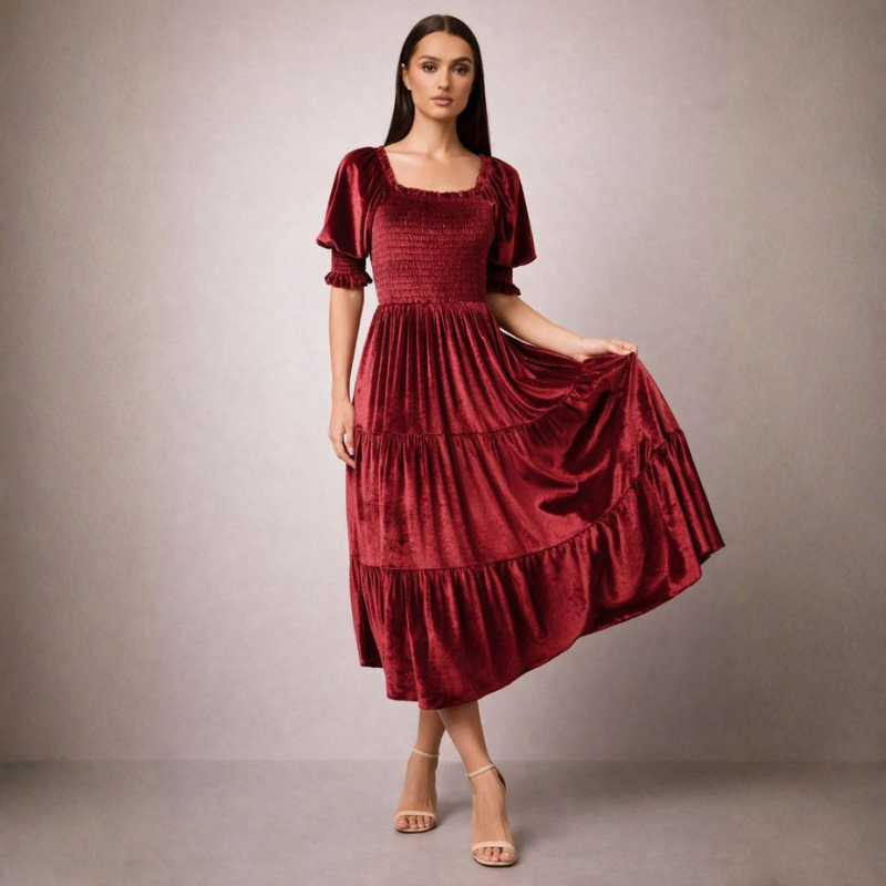Esmeralda Velvet Ruffle Dress