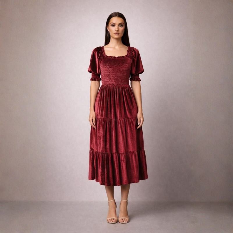 Esmeralda Velvet Ruffle Dress