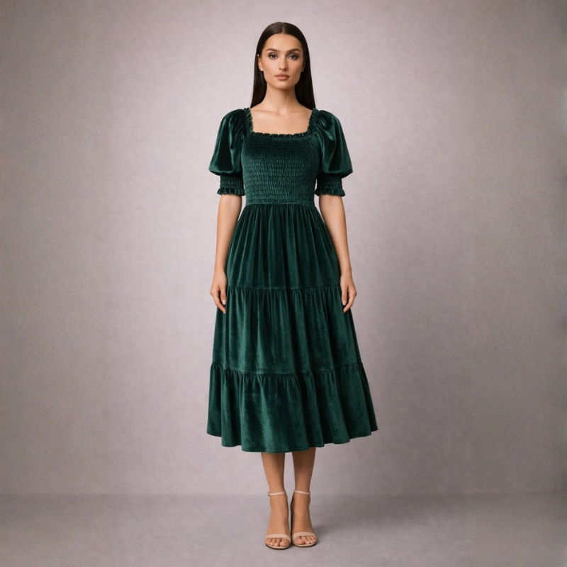 Esmeralda Velvet Ruffle Dress