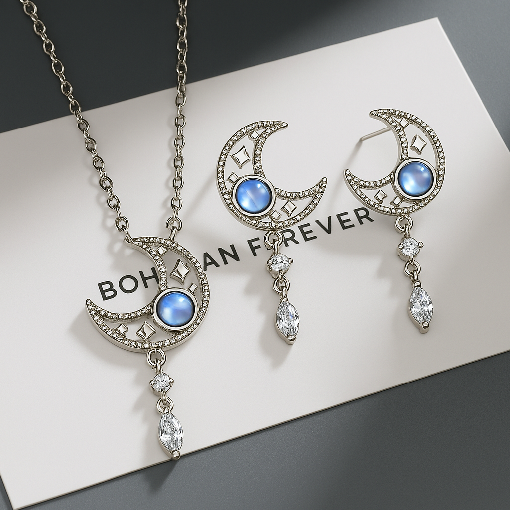 Luce di Luna 925 Silver Earrings & Necklace