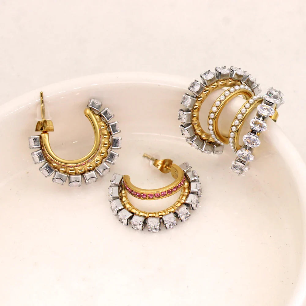 Double Moon Zirconia Earrings