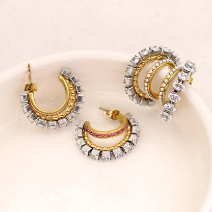 Double Moon Zirconia Earrings
