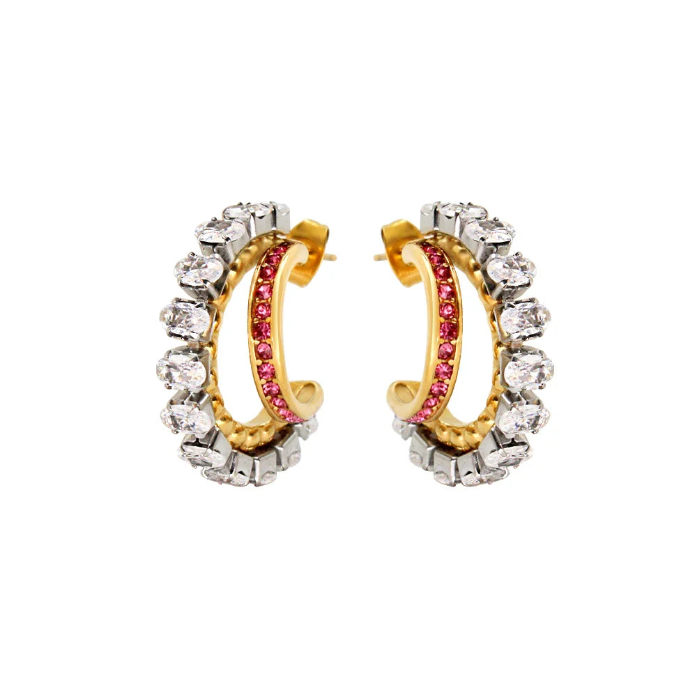 Double Moon Zirconia Earrings