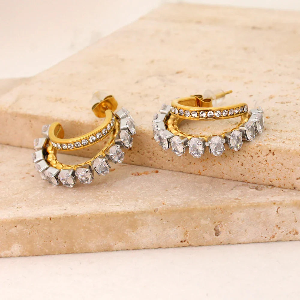 Double Moon Zirconia Earrings