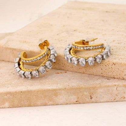Double Moon Zirconia Earrings