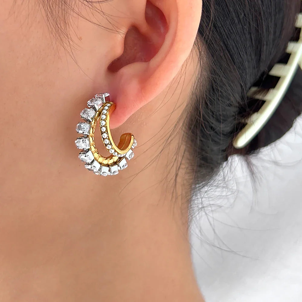 Double Moon Zirconia Earrings