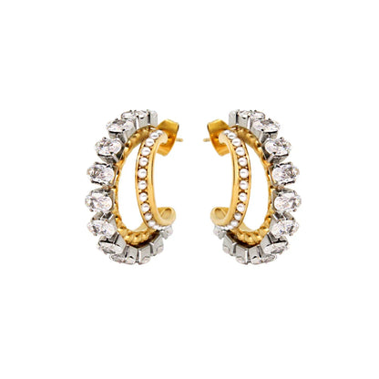 Double Moon Zirconia Earrings