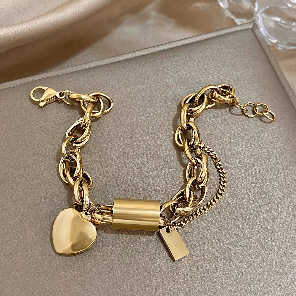 Heart Lock Charm Bracelet