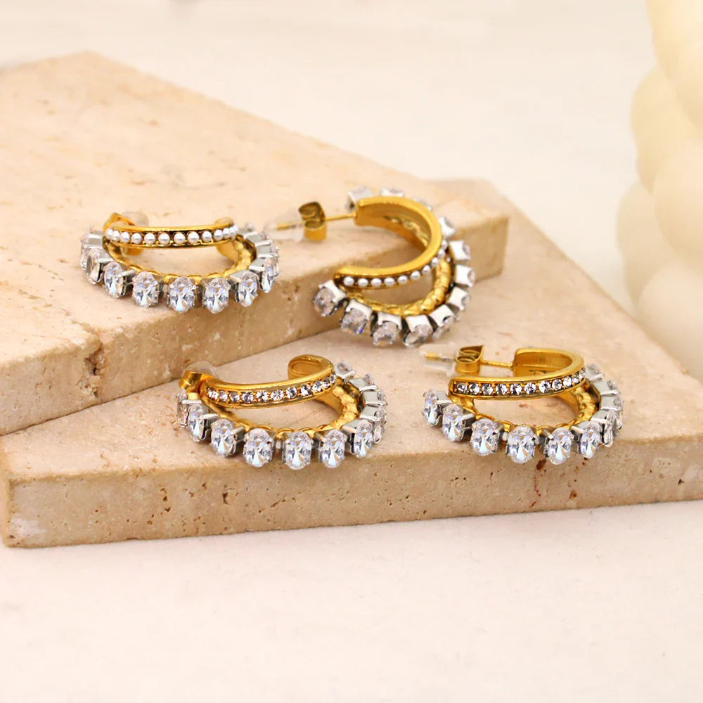 Double Moon Zirconia Earrings