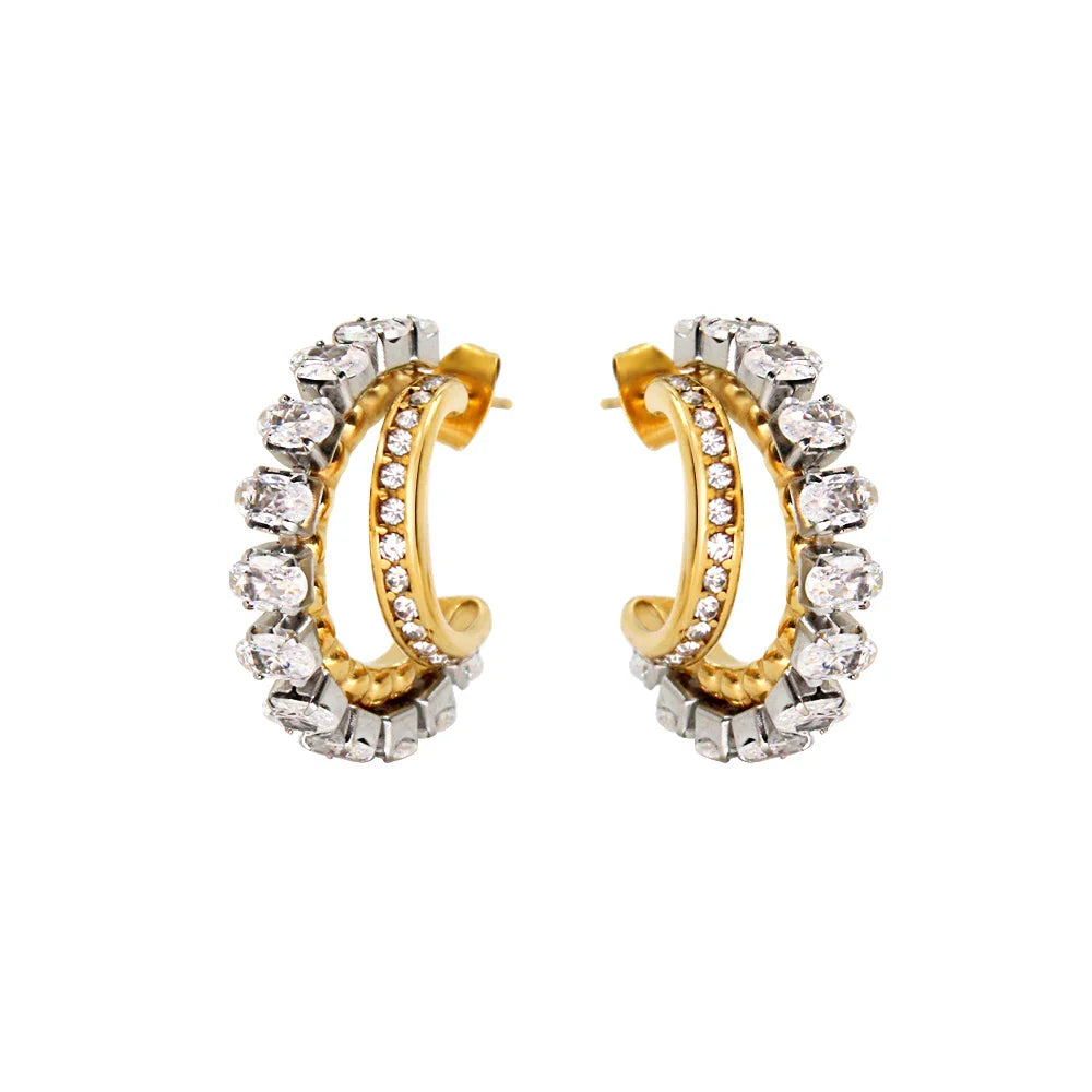 Double Moon Zirconia Earrings