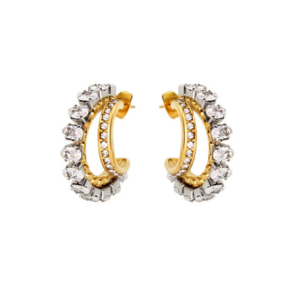 Double Moon Zirconia Earrings