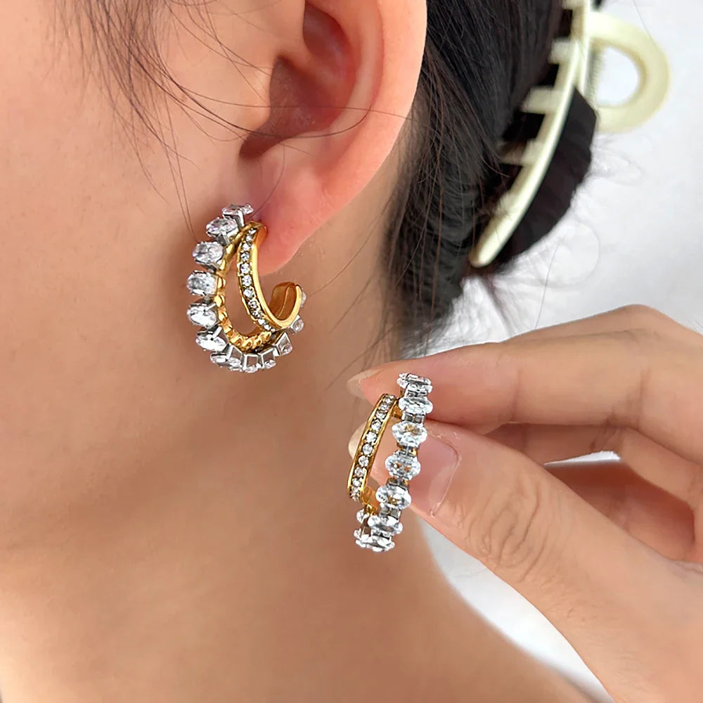 Double Moon Zirconia Earrings