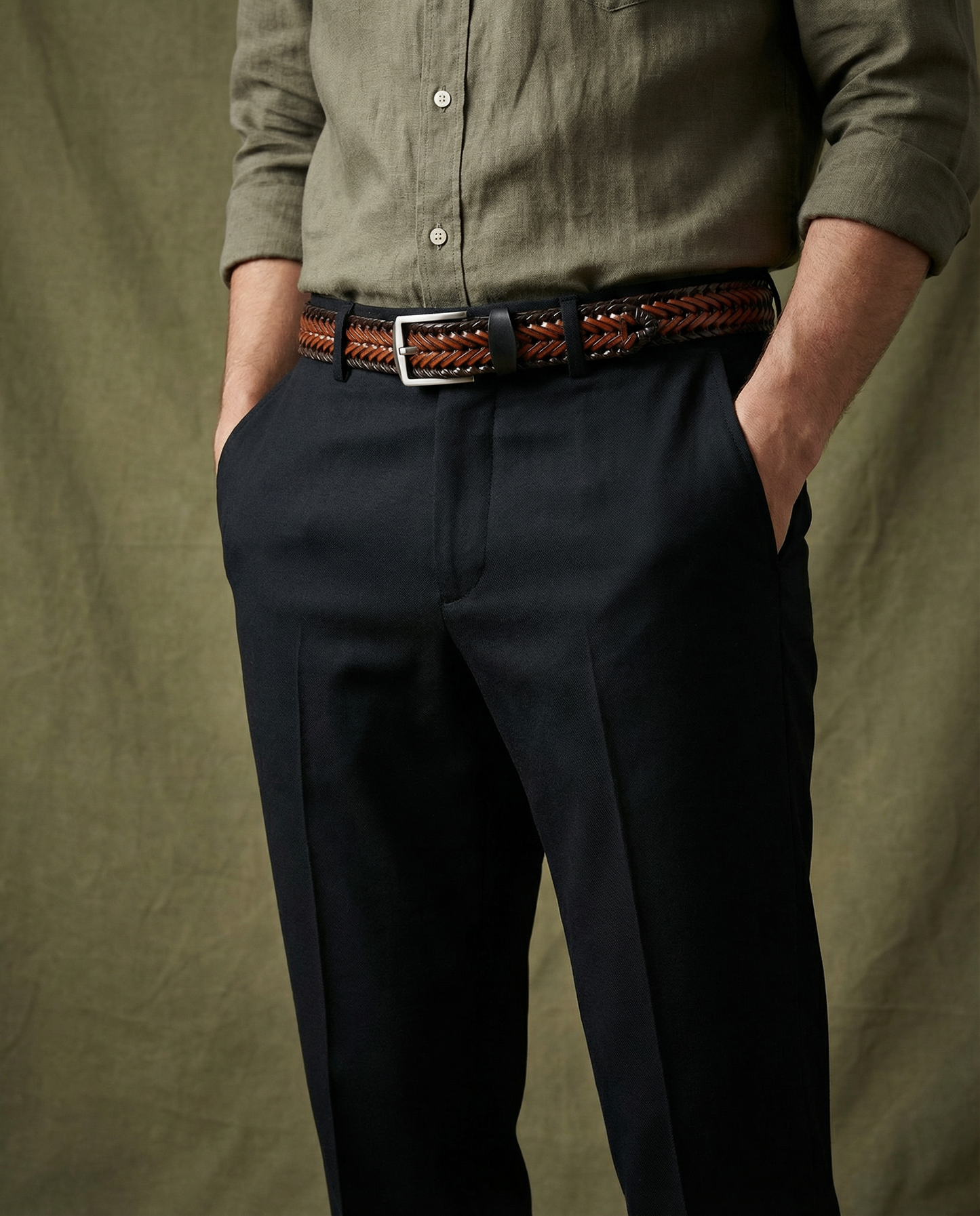Braided Leather Stretch Belt
