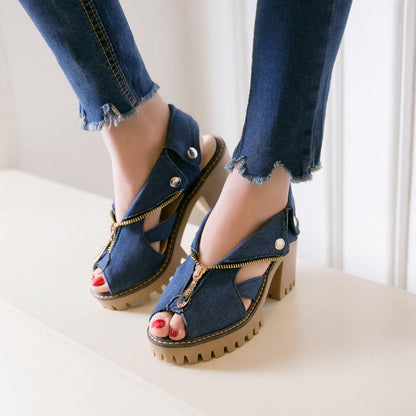Anna Denim Block Heels